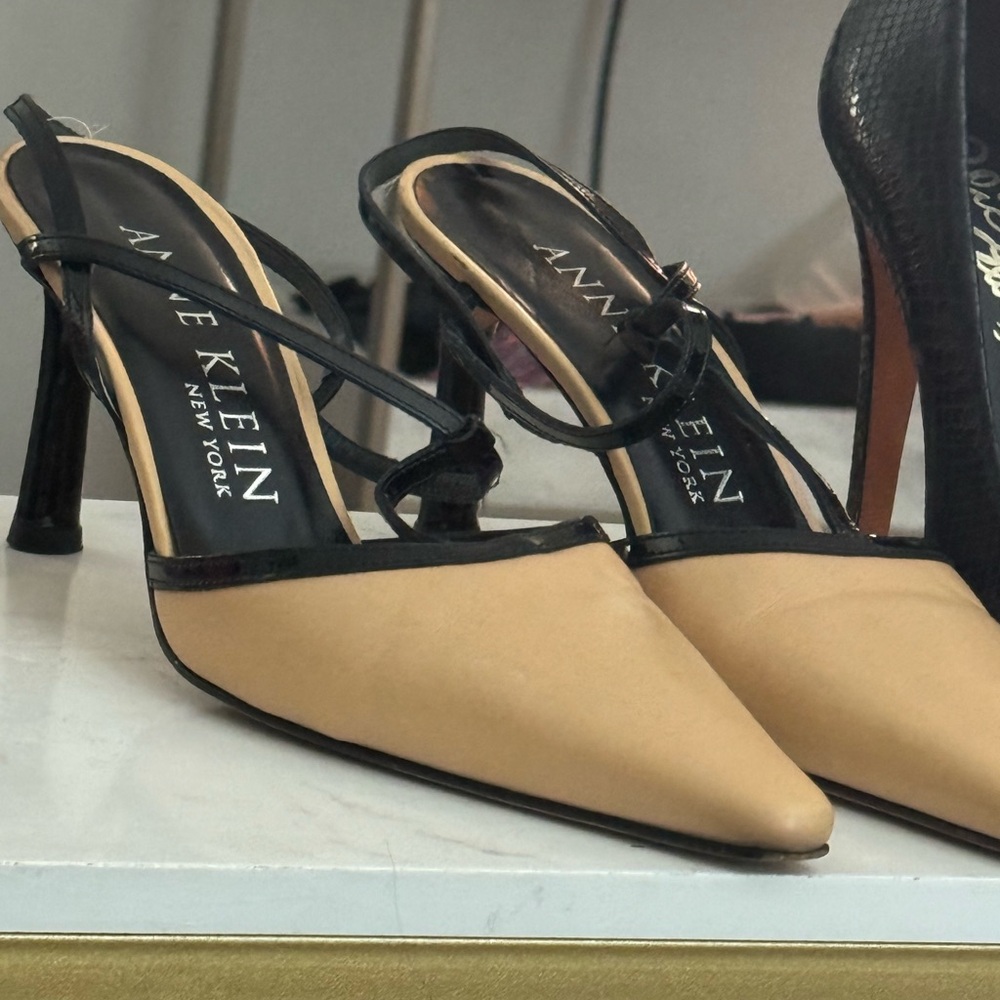 Camel colored ANNE Klein  with  BLACK TRIM SLING BACKS